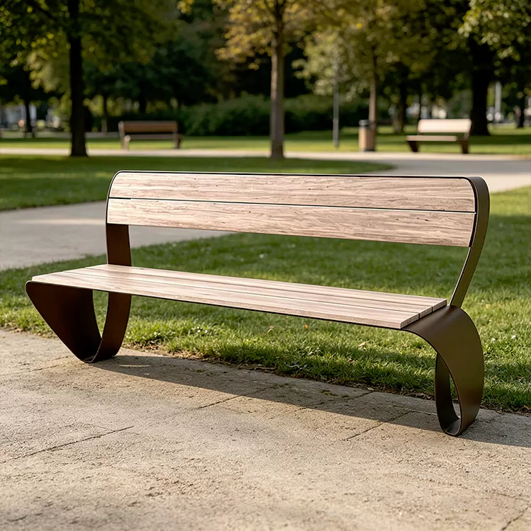 Commercial Metal Frame Bench with Wooden Seat
