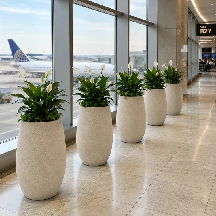 Fiberglass Textured Planter Set
